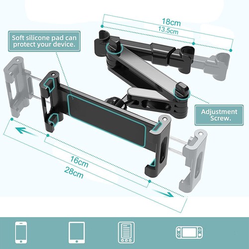 Universal 360° Car Seat Back Headrest Mount Holder for Apple iPad Phone Tablet - Picture 2 of 8