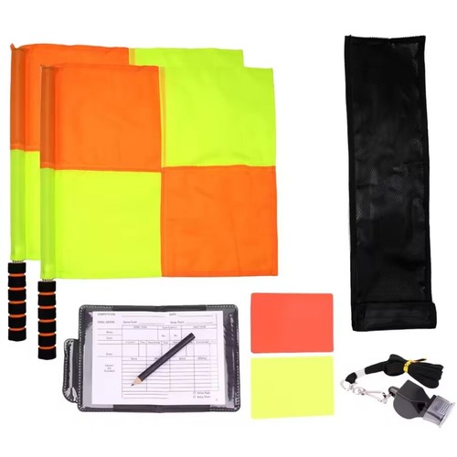 Football Referee Flag Set with Cards Record Book Whistle Pencil for Assistant