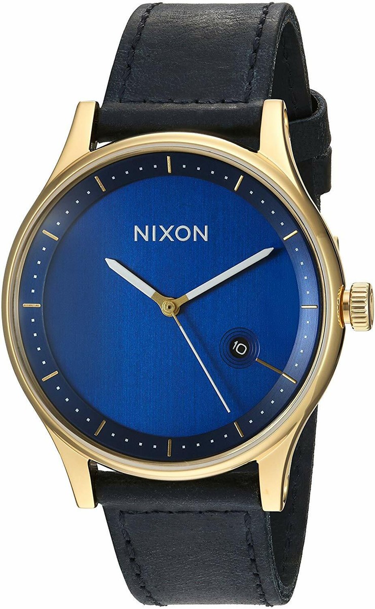 Nixon Station Leather Watch Gold Navy A1161 933 A1161933