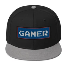 80's Retro Style 8 Bit Gamer Embroidered Flat Bill Cap Snapback Hat