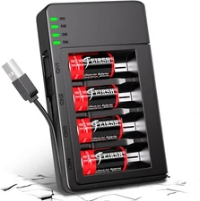 4 Pack Rechargeable Batteries with Charger, CR123A 3.7V Lithium Battery for Arlo