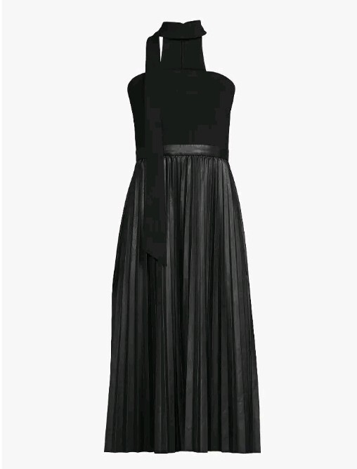 New Womens SCOOP sexy Faux Leather Pleated Midi Dress Black S | eBay