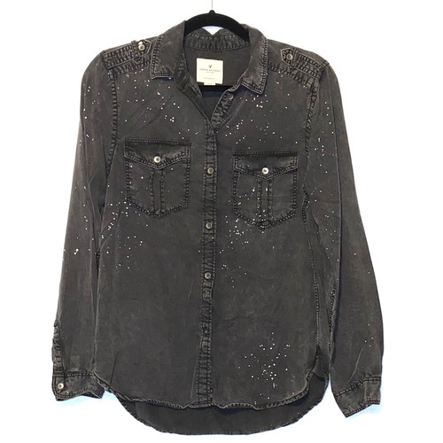 Black Paint Splatter Button Down 