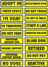 2 Yellow EMBROIDERED Dog Patches / Labels /  fits Julius-k9 harness & similar