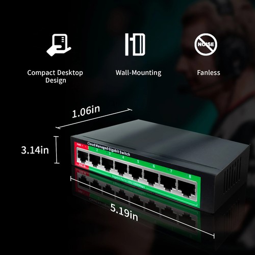 Gigabit Ethernet Switch 8 Port Network Switch 48V POE Network Extender Desktop - 第 3/13 張圖片
