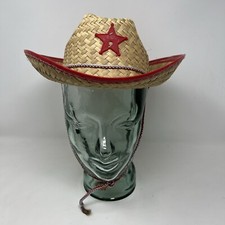 Vintage Child Cowboy Hat Straw With Plastic Sheriff Star And Horse Shoes