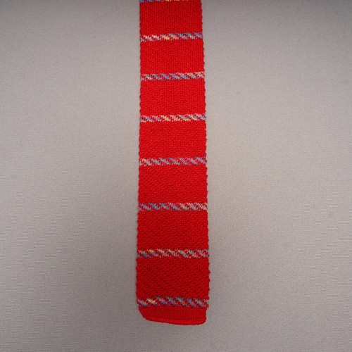 Vintage Andhurst Square End Knit Tie Cotton Red White Stripes Skinny 52" - Picture 5 of 11
