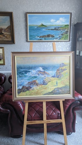 Superb Oil Painting Welsh/English School Shoreline Landscape With Vawes Splashin - Foto 4 di 9