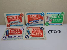 5 VINTAGE PROCTOR & GAMBLE COUPONS KEY PUNCH 1960'S LOT GLEEM II CREST MOVIE