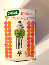 Vintage Christmas Hanging Plastic Snowman w/ Pipe Mistletoe Wind Chime Yuletide