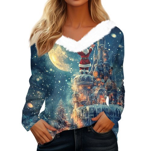 Long Sleeve Shirts For Women Cute Tops Christmas Prints Tees Blouses Casual - Picture 6 of 36