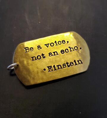 Albert Einstein Quote Pendant - Hand Stamped Brass Dog Tag