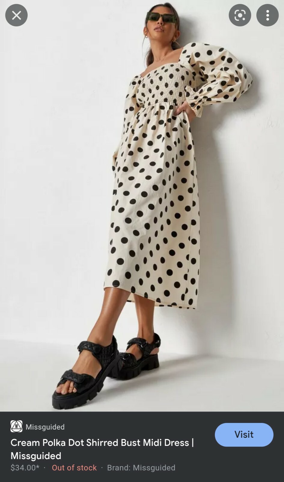 cream polka dot midi dress