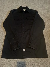 Carhartt Mens Long Sleeve Button Up Shirt Black Polyester Cotton Blend L Tall