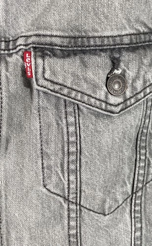 Levi's Men's Grey Trucker Denim Jacket DIY Distressed Bleach Frayed Size L image 5