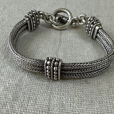 Silver 925 Multi Strand Bracelet Bali Indonesia Toggle Clasp Vintage Style