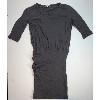 James Perse Standard Ruched Mini Dress Charcoal Gray 3/4 Sleeve WUC6734 Size 3