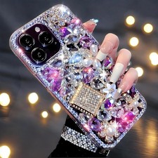 Flower Cute Women Bling Glitter Rhinestone Diamond Crystal Back Phone Case Cover