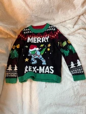 NEW 33 Degrees Ugly Holiday Sweater Merry Rex-Mas Kids Med 10-12
