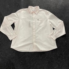 LACOSTE Regular Fit Striped Oxford Shirt Men's Size US L White/Pink