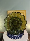 Vintage 1972 Anchor Hocking Fairfield Avocado Green Egg Plate with original box