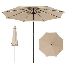 10FT Solar Patio Umbrella 112 LED Lighted Umbrella Table Market Umbrella Beige