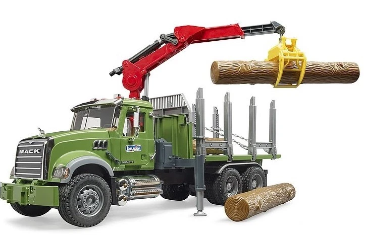BRUDER, Autocarro per trasporto legna MACK GRANITO con gru e tronchi, 1/16,  ... - Immagine 4 di 4