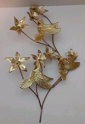 Vintage MCM Homco Kupfer Messing Metall Kolibris Blumen Hartriegel Wandbehang