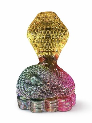 Crystal Cobra Snake Figurine Multicolor Pink Green Amber 3  Art Glass Paperweigh