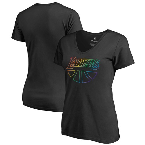 Women's Black Los Angeles Lakers Team Pride Wordmark V-Neck T-Shirt - 第 1/3 張圖片