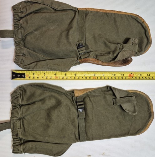 authentic vintage army shooting mittens, drab green cotton with leather palm - Picture 11 of 12