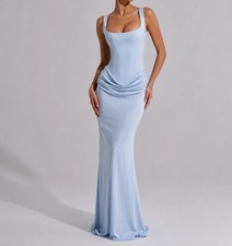 Women's Ruched Bodycon Maxi Dress Spaghetti Strap Sleeveless Party Evening Dress
