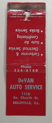 Belleville Illinois DeVan Auto Service Matchbook Cover