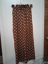 Wide Leg, with Ruffled Waist, Ladies Womans Pants. Brown with White Polkadots.