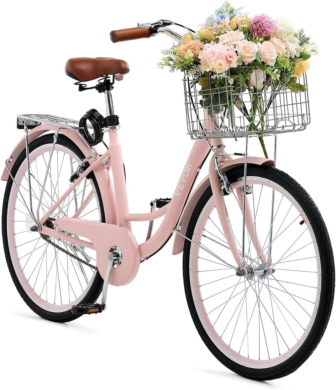 Women Bike, 7-Speed and 1-Speed, 24-26 Inch Pink and Light B