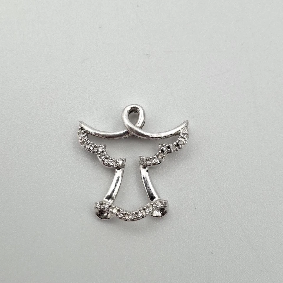 925 Sterling Silver Round Diamond Accent Angel Outline Silhouette Slide Pendant - Image 2 of 4