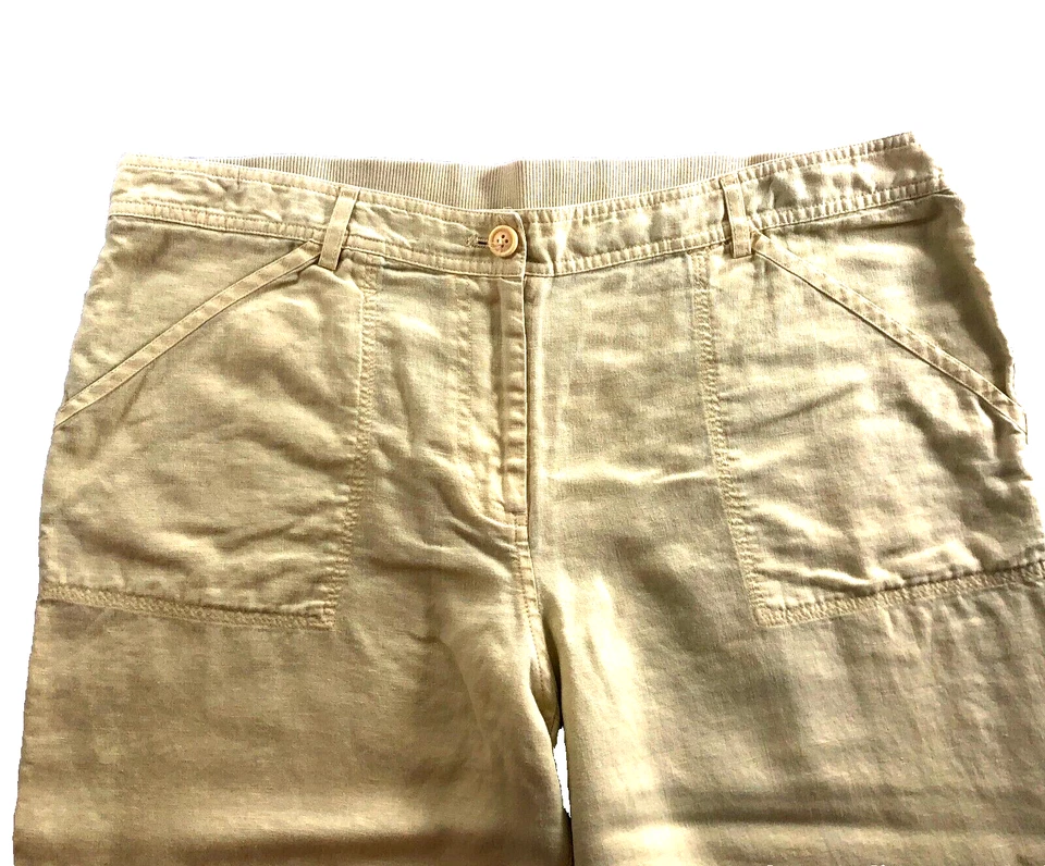 Chico's 女式 100% 亚麻工装裤 2.5 码 US L 黄色高腰 — 第 2/4 张图片