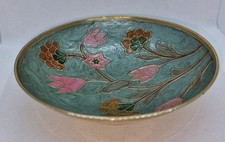 Messingschale Cloisonné-Emaille Florales Motiv 14 Cm Durchmesser Messing