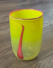 Murano-Style Hand Blown Art Glass Vase Yellow Red/Orange Abstract Contemporary