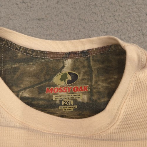 Mossy Oak Thermal Long Sleeve Shirt Men 2XL Beige Waffle Knit Camo Neck Hunting - Picture 3 of 9