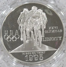 1995 P Atlanta Olympic Biking Commemorative Silver Proof Dollar Uncirculated 