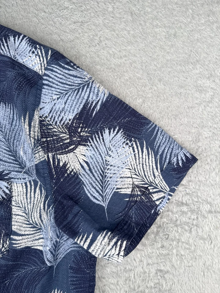 Camisa Haggar Adulto 2XL XXL Azul 100% Algodón Abotonada Hoja Elastizada Hawaiana Foto 2 de 4