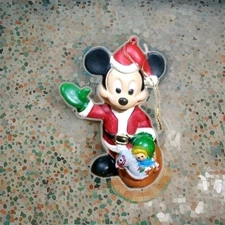 Vintage The Walt Disney Co Plastic Blow Mold 4" Mickey Mouse Santa Ornament