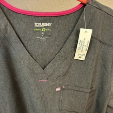Dark Gray Pink Scrubstar Top Active Stretch Tuck In women  s med Scrubs Free Ship