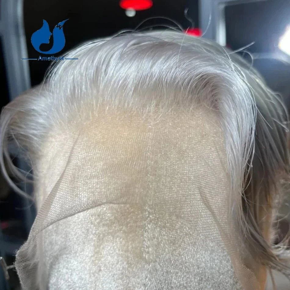 Белый платиновый светлый короткий мужской парик Pixie Cut с человеческими волосами на шнуровке для мужчин - Изображение 4 из 4