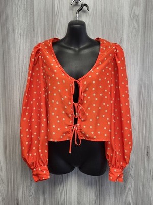Levis rot/orange Blumendruck Langarm Crop Tie Front Top Größe Medium.PBF 