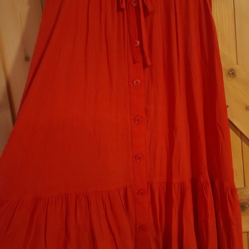 Talbots Red Midi Maxi Button Drawstring Cottagecore Tier Skirt Size Small - Picture 2 of 6
