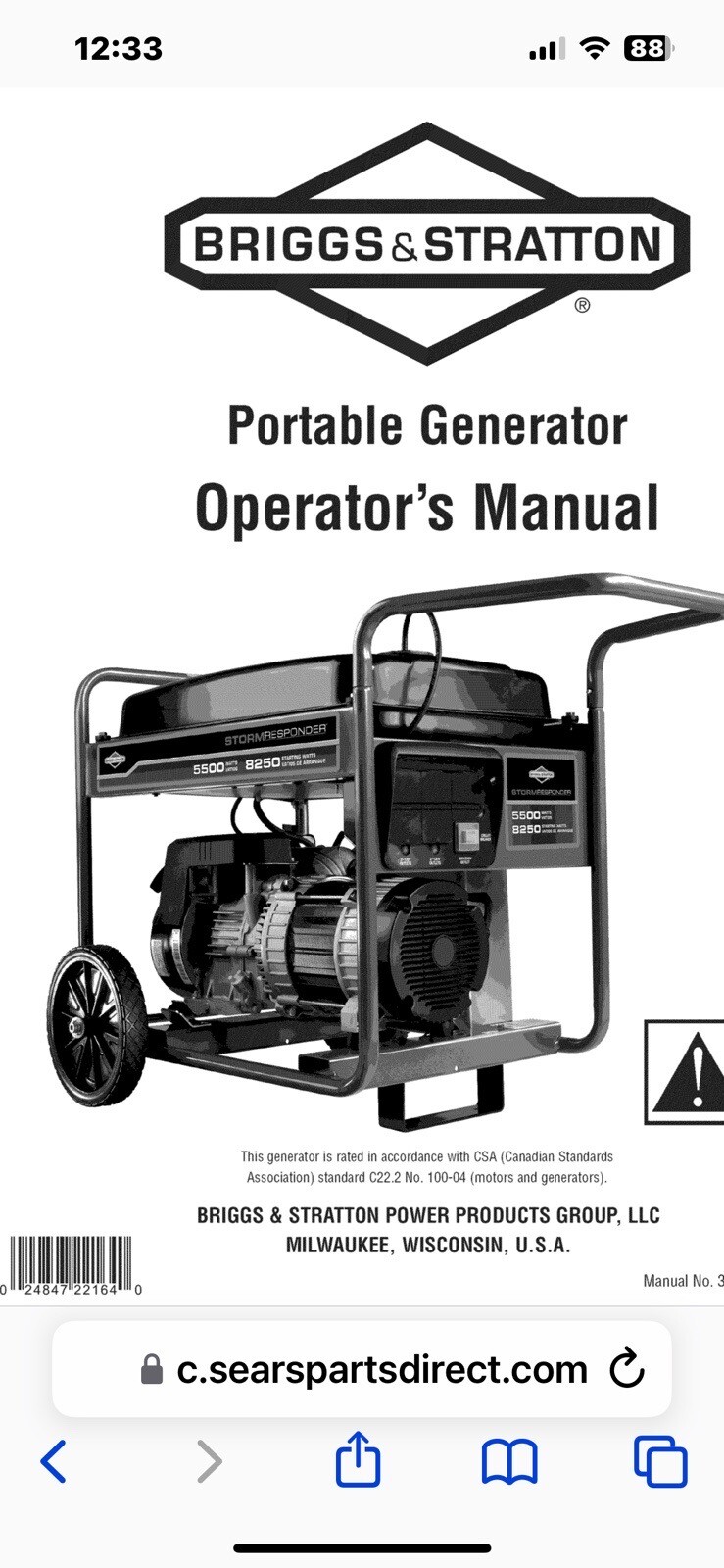 Briggs & Stratton Generator 8,250 SURGE/,5,500 Run Watts STORM