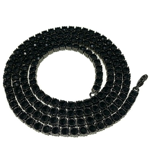 5MM Round One-Row Diamond Tennis Necklace 14K Black Gold Finish 18" For Men's - Picture 2 of 6