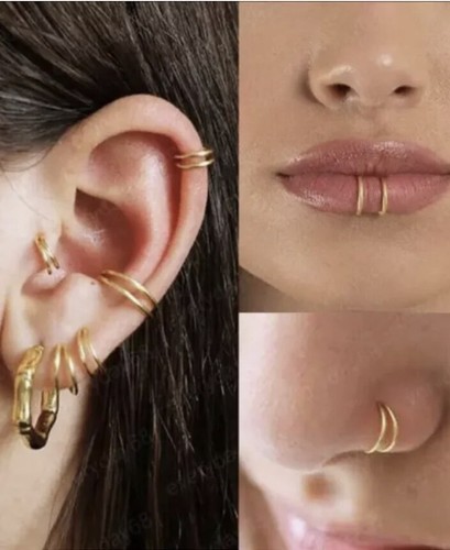 Tiny Twist Nose Rings Hoops Surgical Steel Double Spiral Nose Ring Set Of 3 - Picture 12 of 13